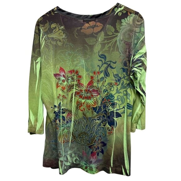 DRESSBARN Boho Top XL Green Print Tee 3/4 Sleeve St Patricks Day - Picture 6 of 8